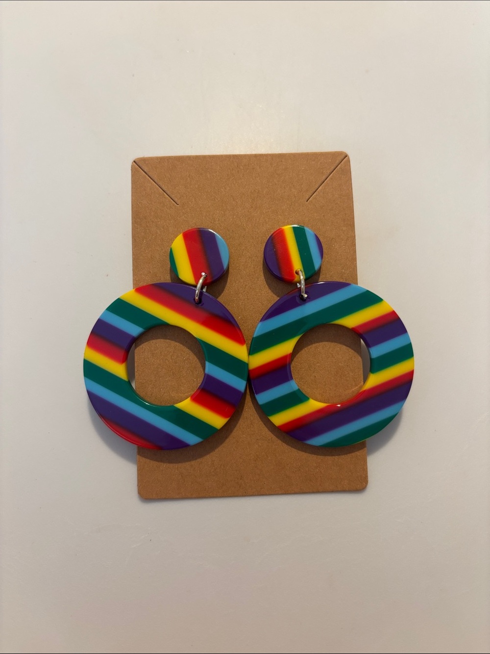 Fashion Jewelry Rainbow Stripe Circle Drop Earrings